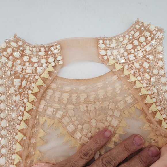 Cinderella Divine Beaded Peach Maxi Dress Size 4 Sheath Jewel Sleeveless Graduat - Picture 16 of 16